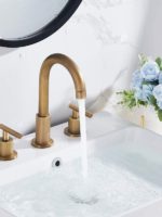 Antique Brass Widespread Bathroom Faucet with Drain Assembly